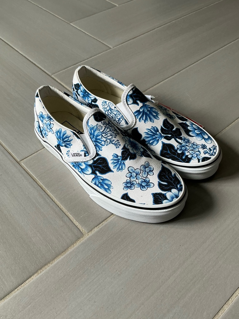 Vans Slip-On Floral Canvas Sneakers - White & Blue Floral